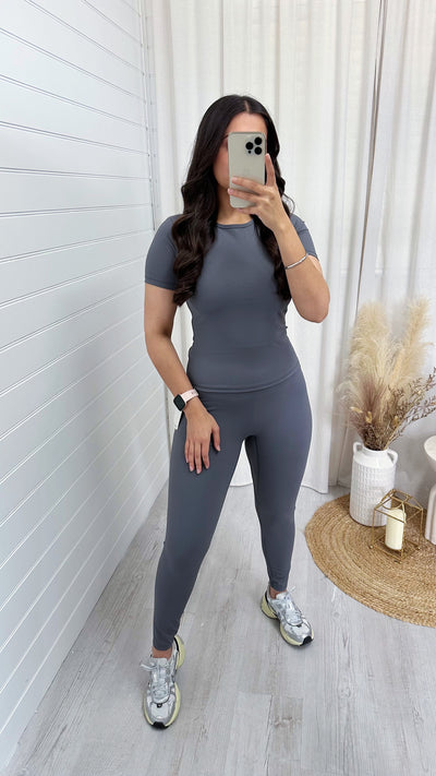 Butter Soft Gym Top and Leggings Co-Ord - CHARCOAL