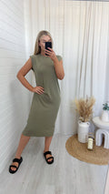 Soft Ribbed Sleeveless Midi Dress - SAGE