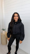 Cropped Athletic Bomber Jacket - BLACK