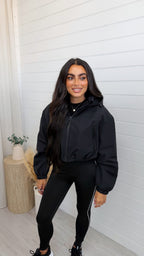 Cropped Athletic Bomber Jacket - BLACK