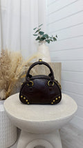 Structured Dome Handbag - DARK BROWN