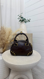 Structured Dome Handbag - DARK BROWN
