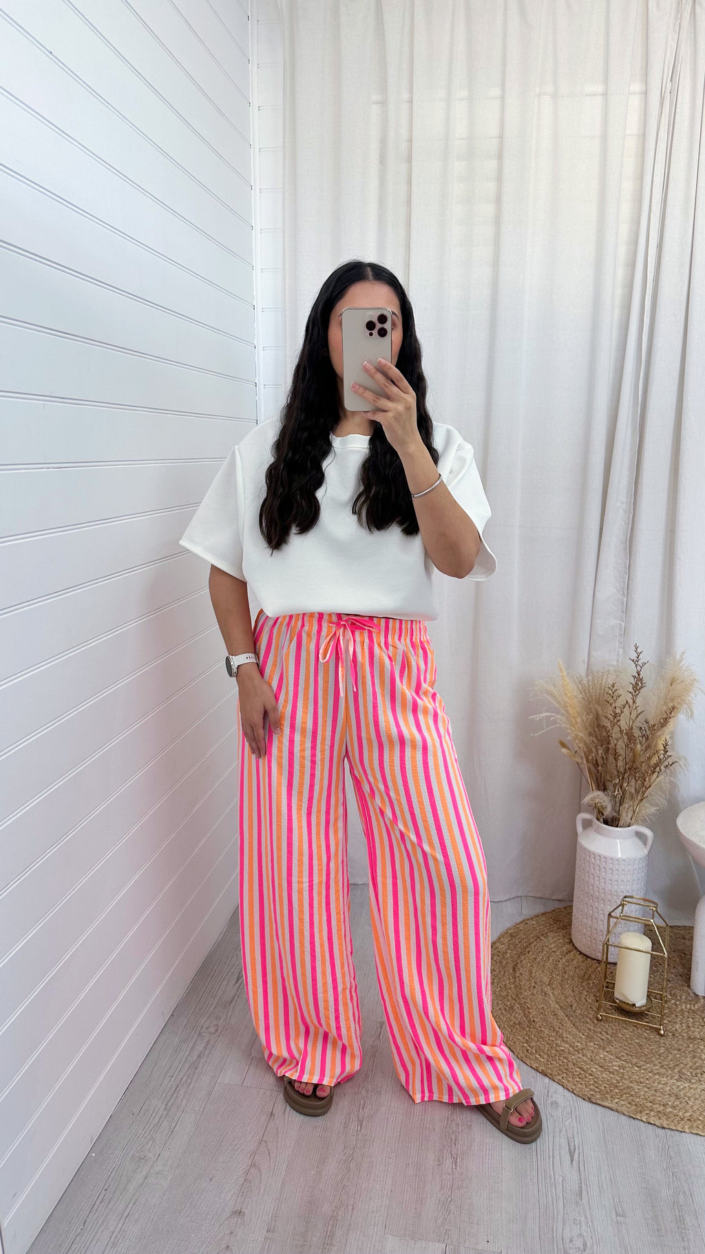 Neon Lightweight Stripe Trousers - PINK/ORANGE