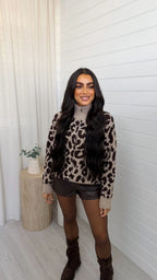 Leopard Print Knitted Jacket - MOCHA/BROWN