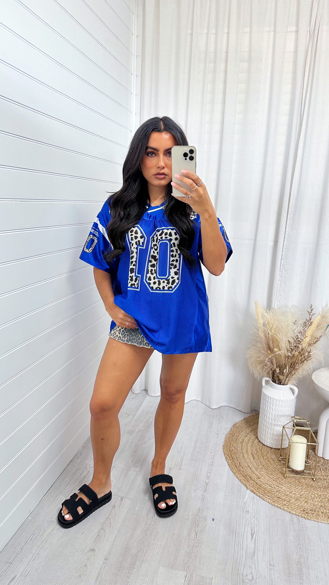 Satin Oversized Football Jersey T-Shirt - BLUE