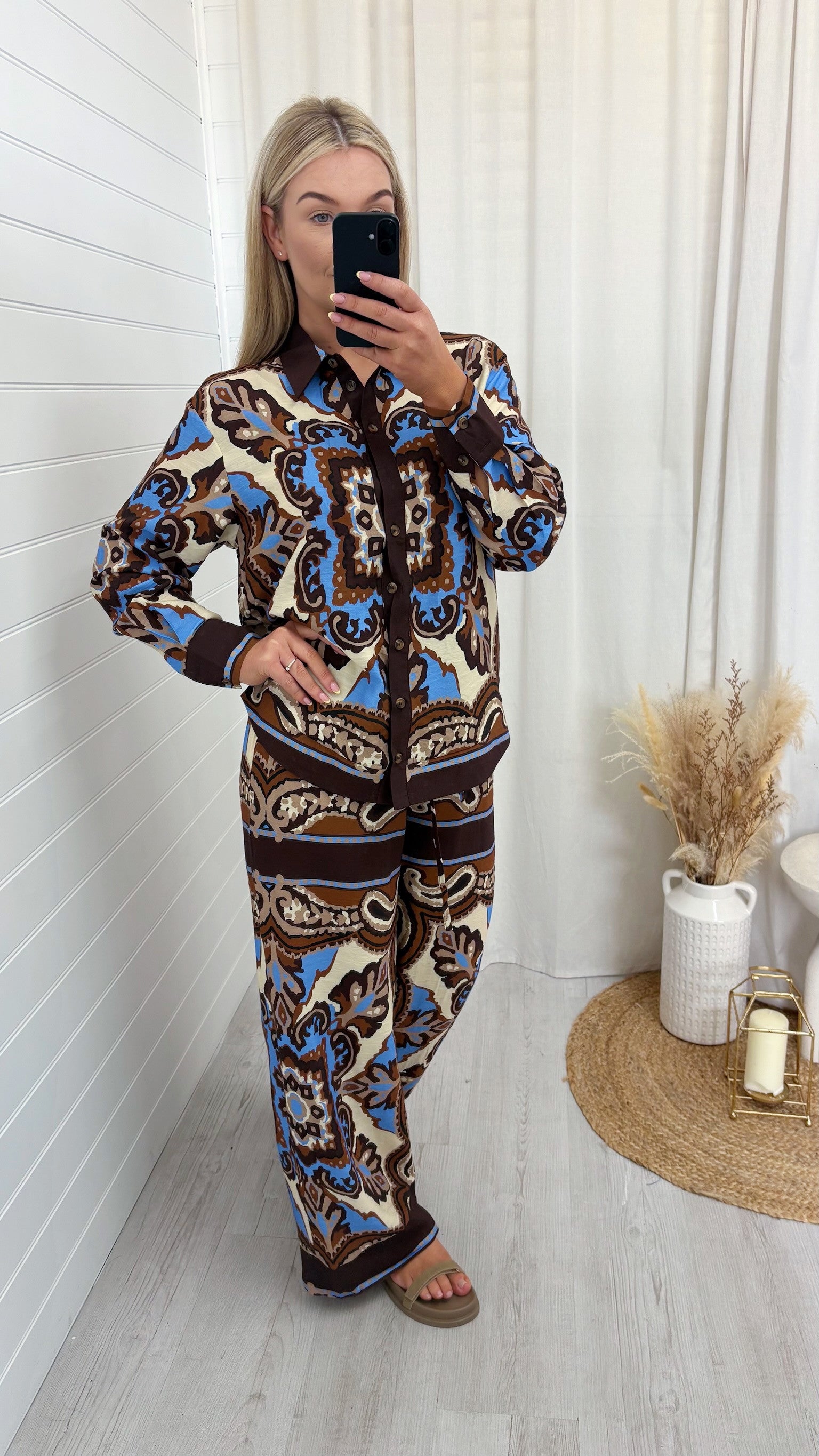 Vintage Paisley Swirl Shirt and Trousers Co-Ord - BROWN/BLUE