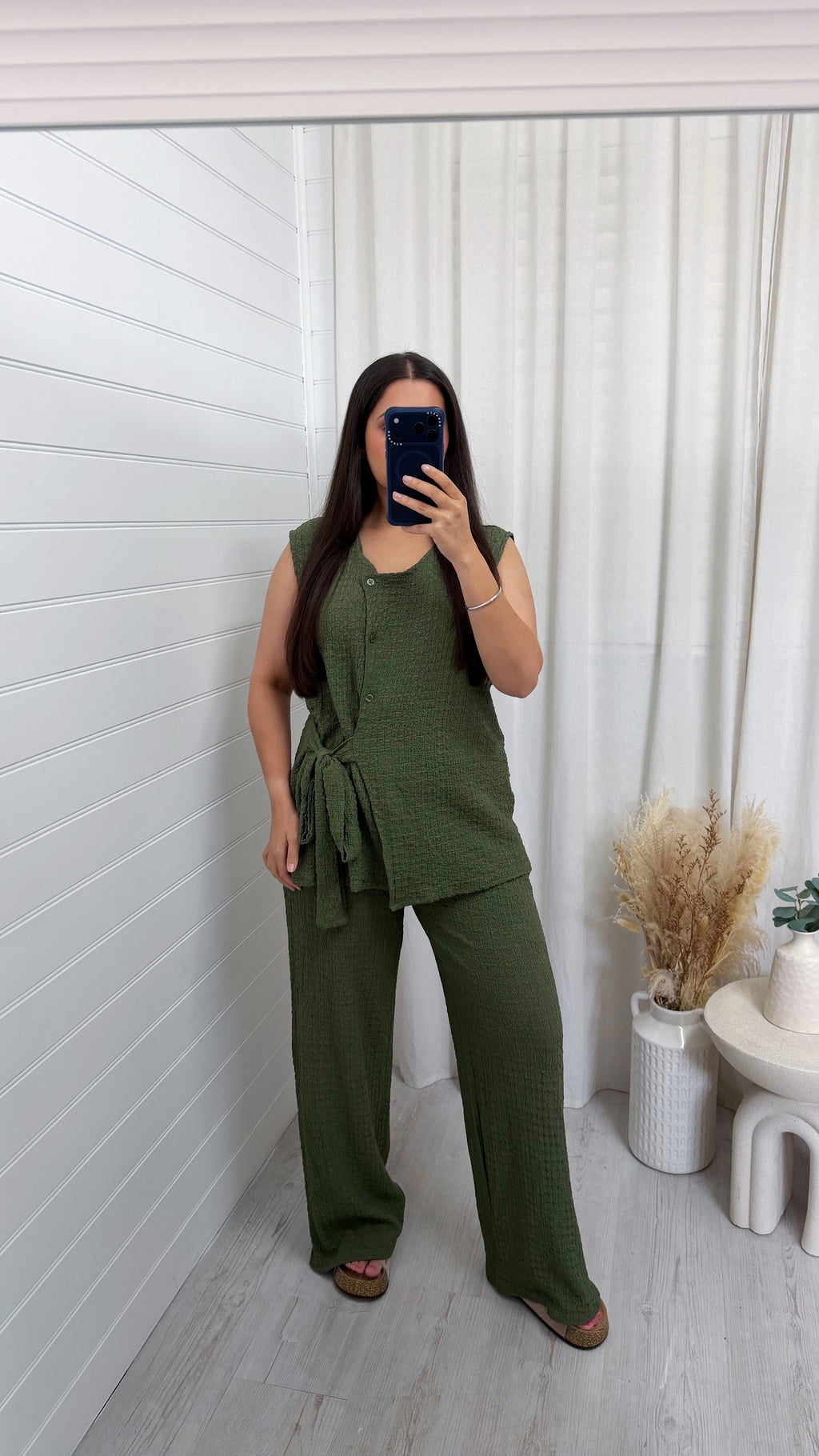 Wrap Over Sleeveless Top and Trousers Co-Ord - KHAKI