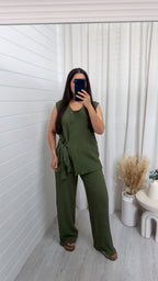 Wrap Over Sleeveless Top and Trousers Co-Ord - KHAKI