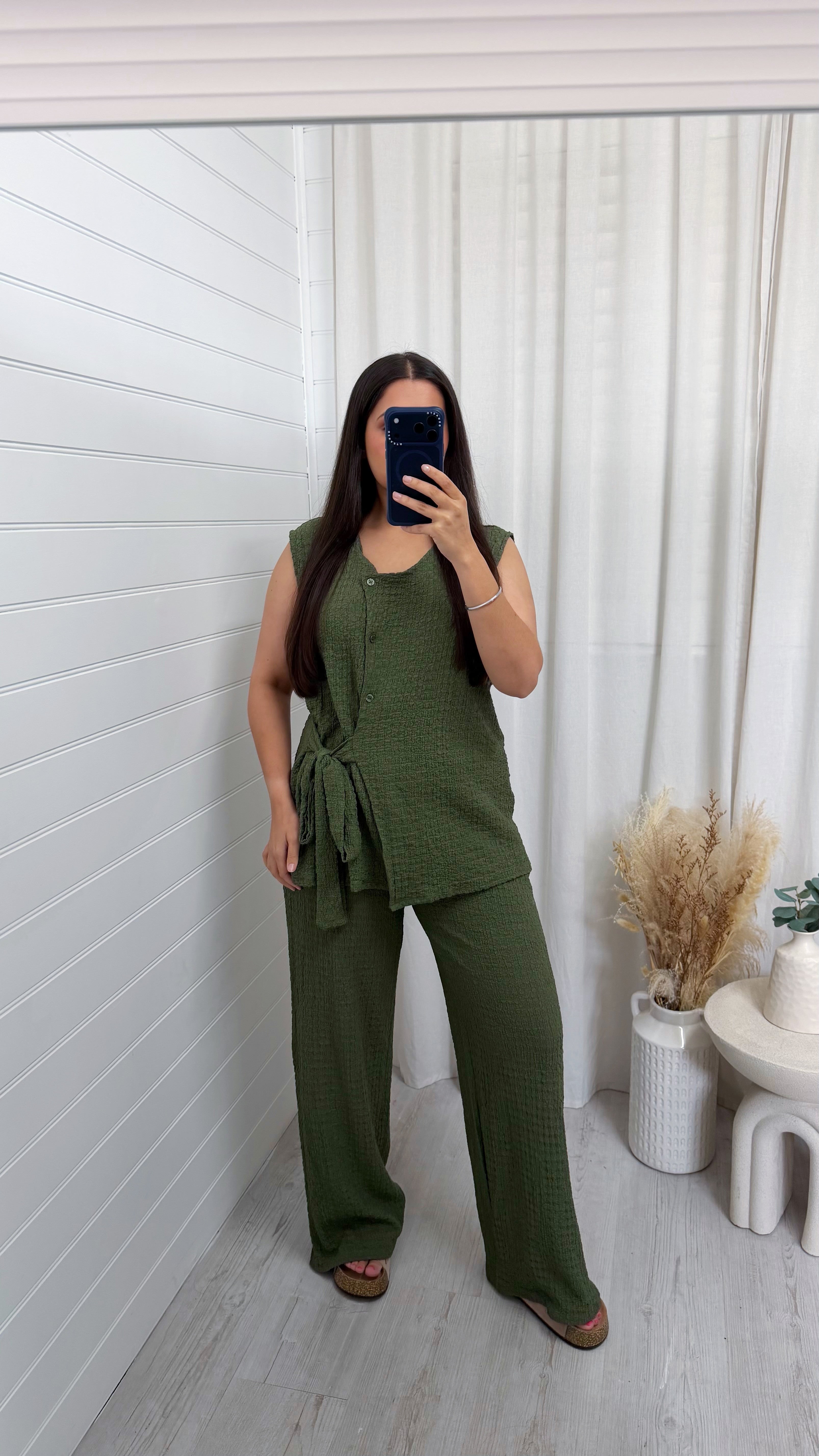Wrap Over Sleeveless Top and Trousers Co-Ord - KHAKI