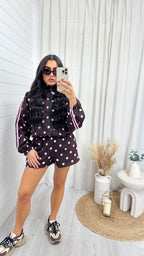Retro Stripe Polka Dot Jacket and Shorts Co-Ord - BROWN/PINK
