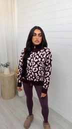 Leopard Print Knitted Jacket - BURGUNDY/PINK