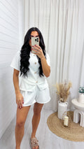 Cinched Gold Button Top and Shorts Co-Ord - WHITE