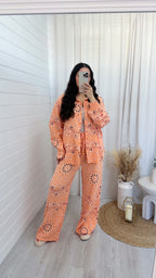 Paisley Cheesecloth Shirt and Trousers Co-Ord - ORANGE