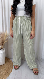 Relaxed Pinstripe Trousers - GREEN