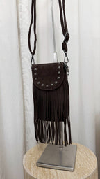 Suede Fringe Mini Cross Body Bag - BROWN