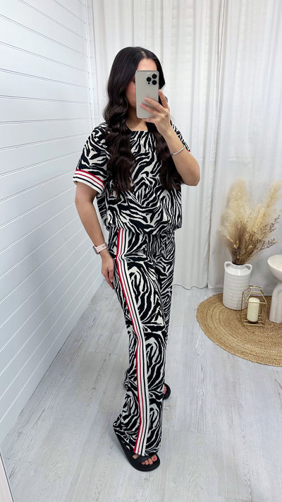 Side Stripe Zebra Print Top and Trouser Co-Ord