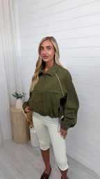 Contrast Trim Windbreaker Jacket - KHAKI