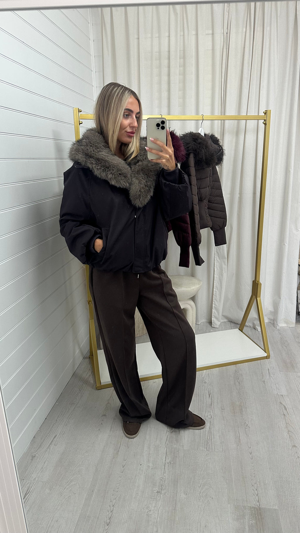 Faux Fur Trim Puffer Coat - PLUM