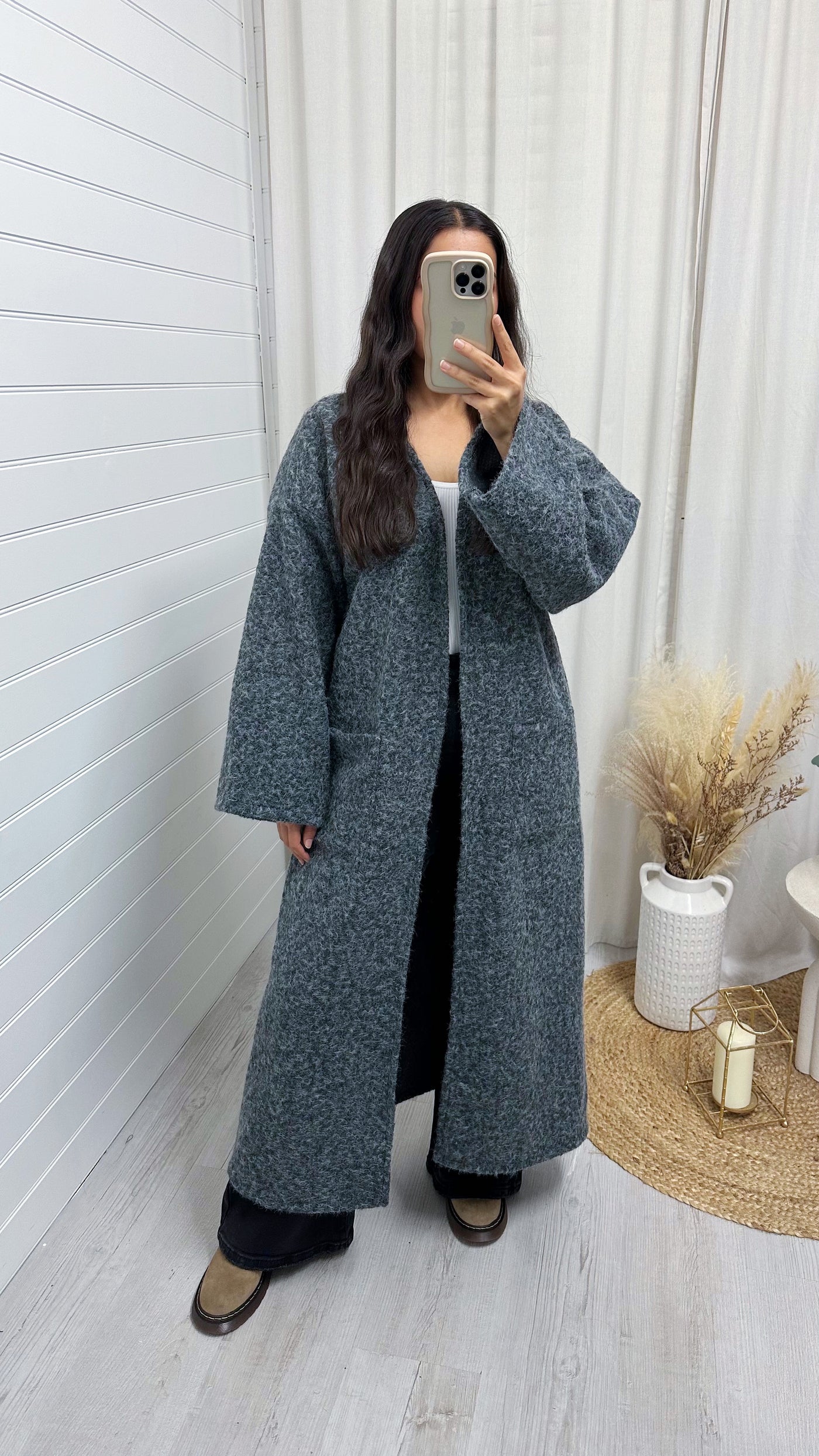 Oversized Long Line Wool Over Coat - GREY