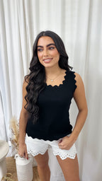 Scalloped Edged Knitted Vest - BLACK