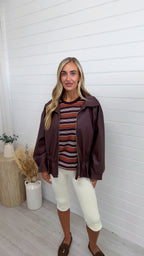 Cinch Waist Peplum Leather Jacket - BURGUNDY