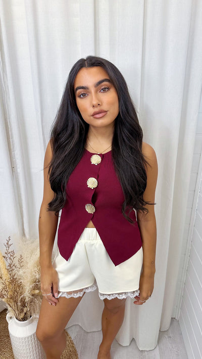 Seashell Fine Knit Waistcoat - BURGUNDY
