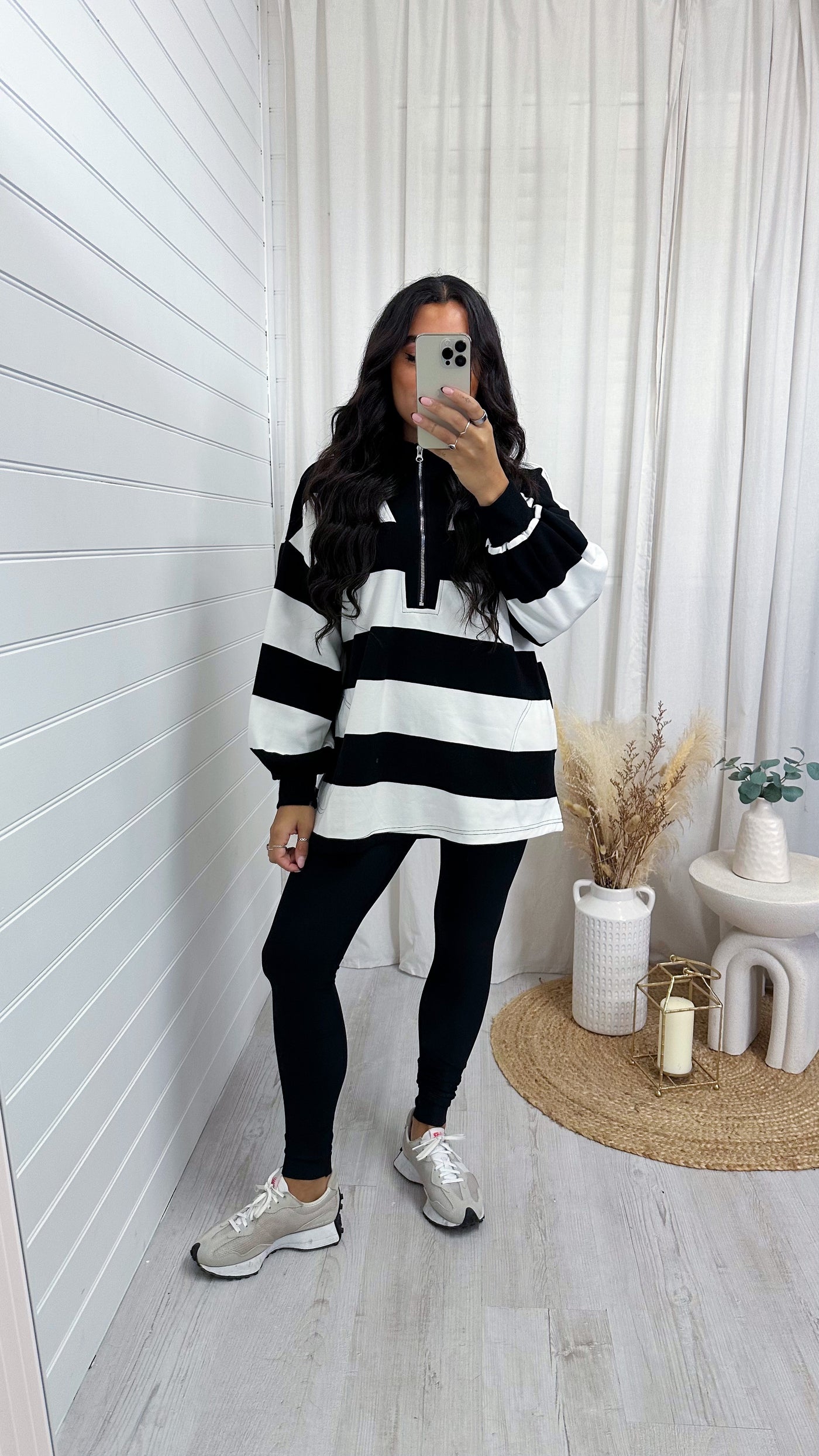 Stripey Block Colour Half Zip Sweatshirt - BLACK