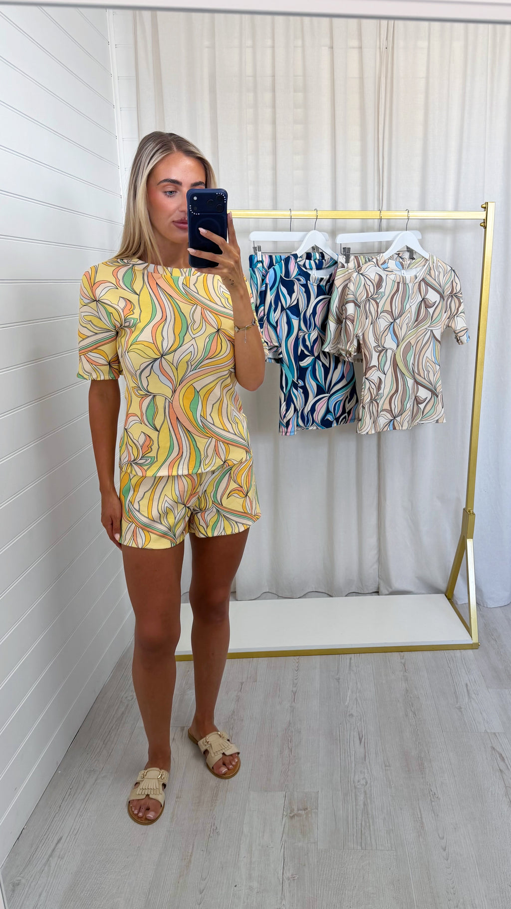 Petal Print T-Shirt and Shorts Co-Ord - LEMON