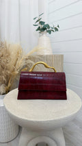 Crocodile Print Handbag - BURGUNDY