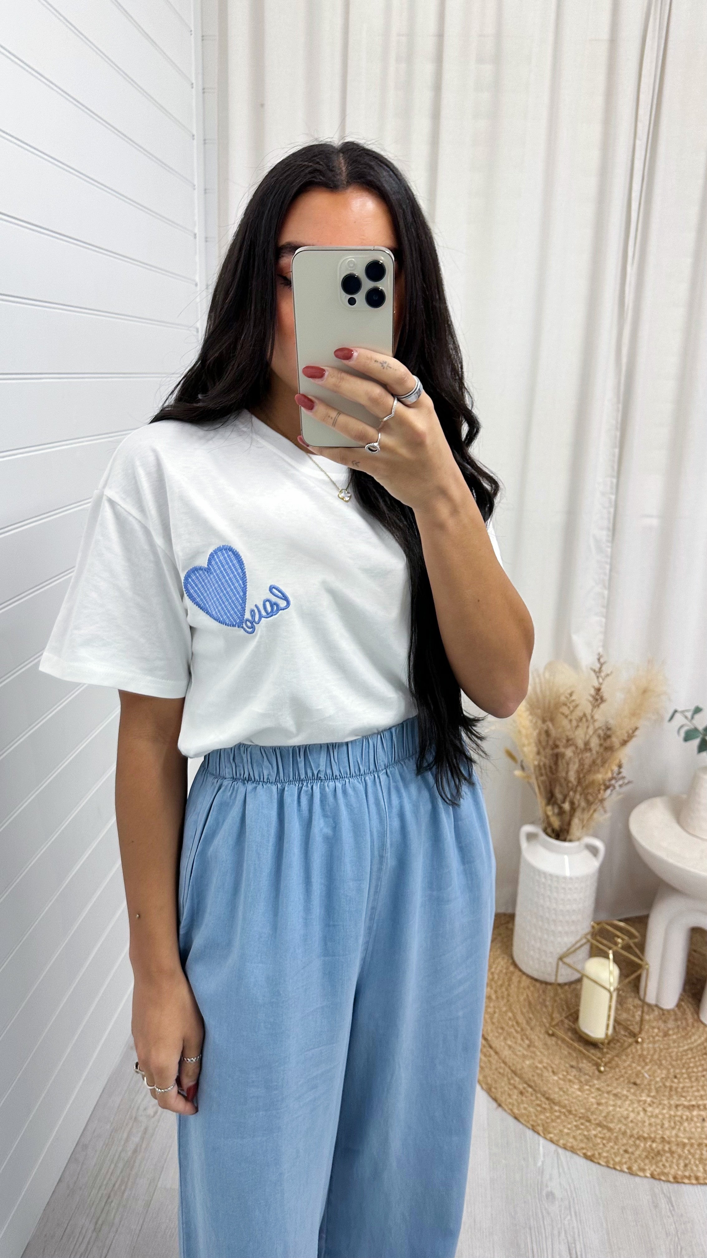 Embroided Love Heart T-Shirt - BLUE