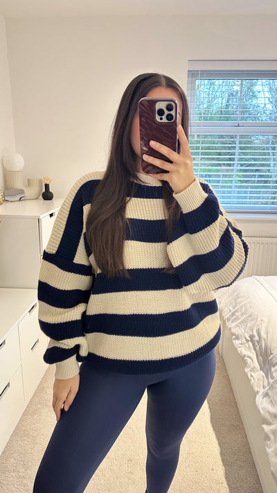 Chunky Knit Stripey Jumper - NAVY/CREAM