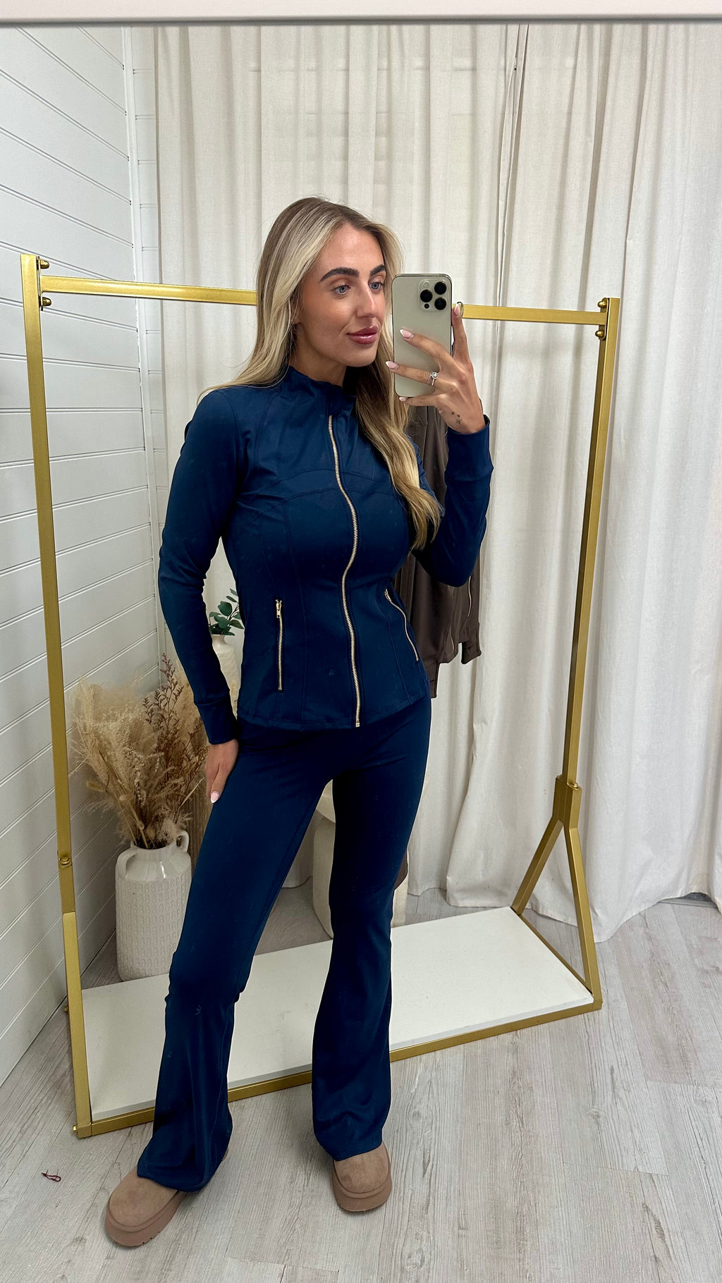 Gold Zip Jacket and Flares Gym Set - NAVY