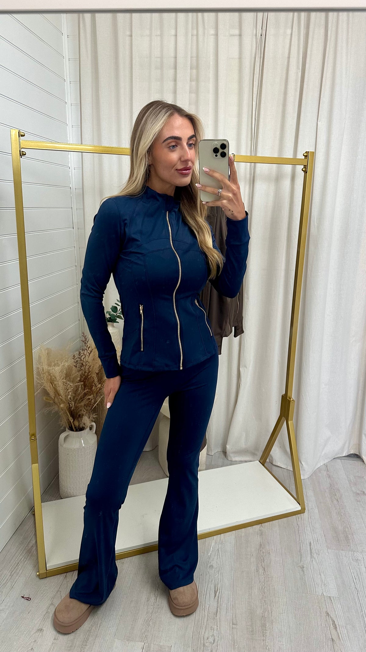 Gold Zip Jacket and Flares Gym Set - NAVY
