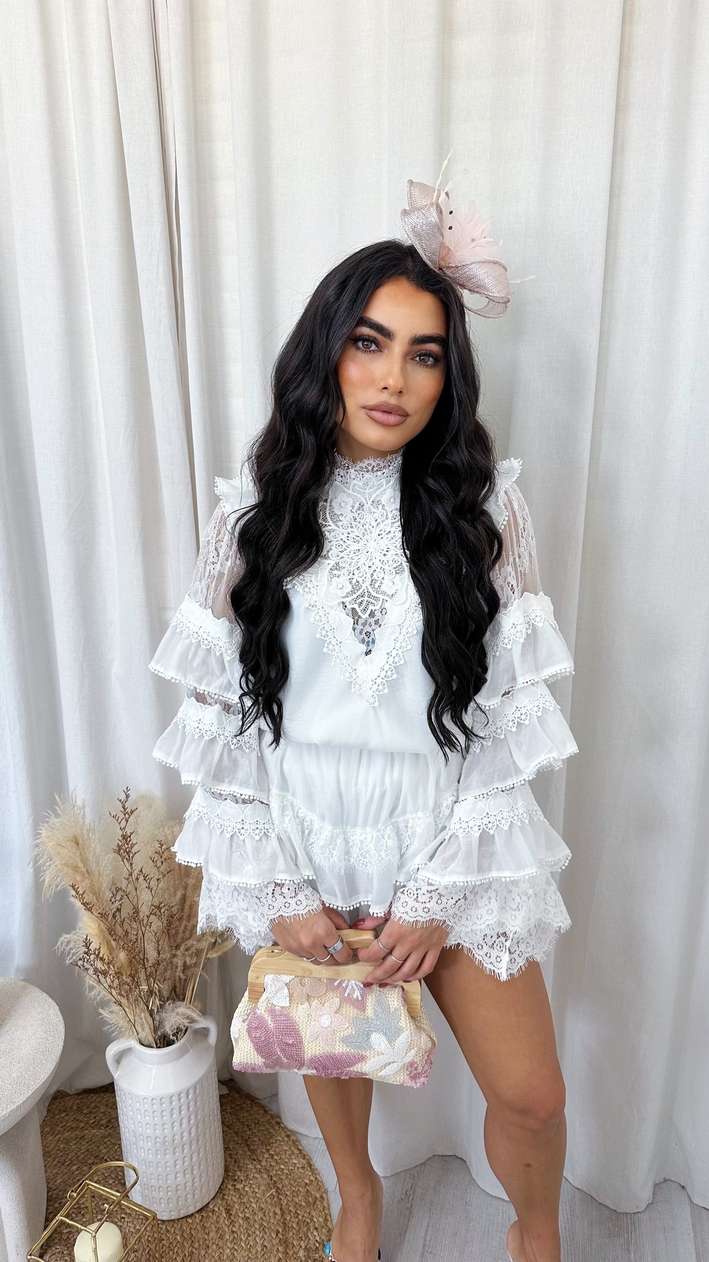 Layered Frill Lace Top and Skort Co-Ord - WHITE