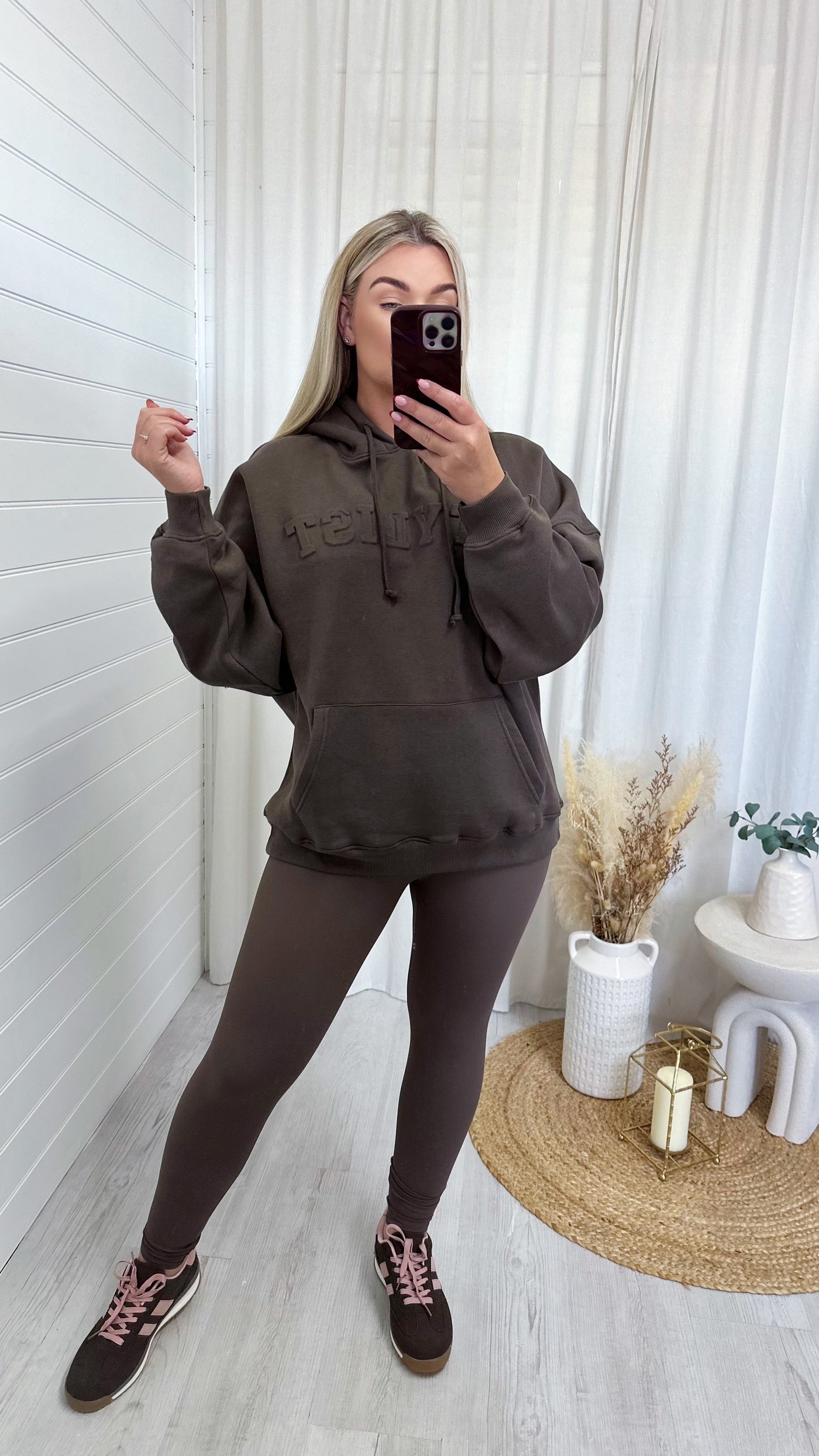 Embossed Stylist Oversized Hoodie - BROWN