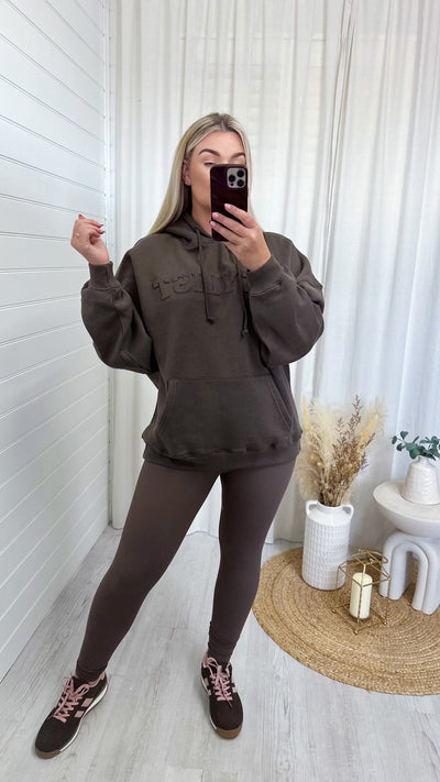 Embossed Stylist Oversized Hoodie - BROWN
