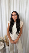 Tulle Sleeve Vest Top - BEIGE
