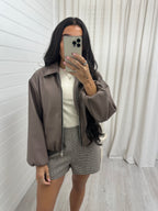 Faux Leather Bomber Jacket - TAUPE