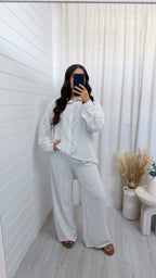 Oversized Pinstripe Shirt and Trousers Co-Ord - WHITE