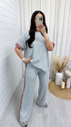 Soft Ribbed Side Strip T-Shirt and Trousers Co-Ord - GREY