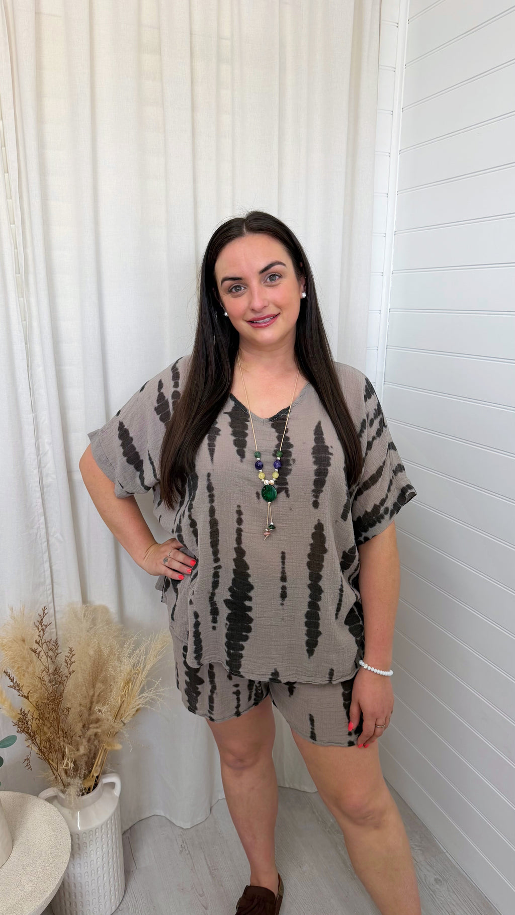 PLUS Tie Dye Cheesecloth Top and Shorts Co-Ord - BROWN