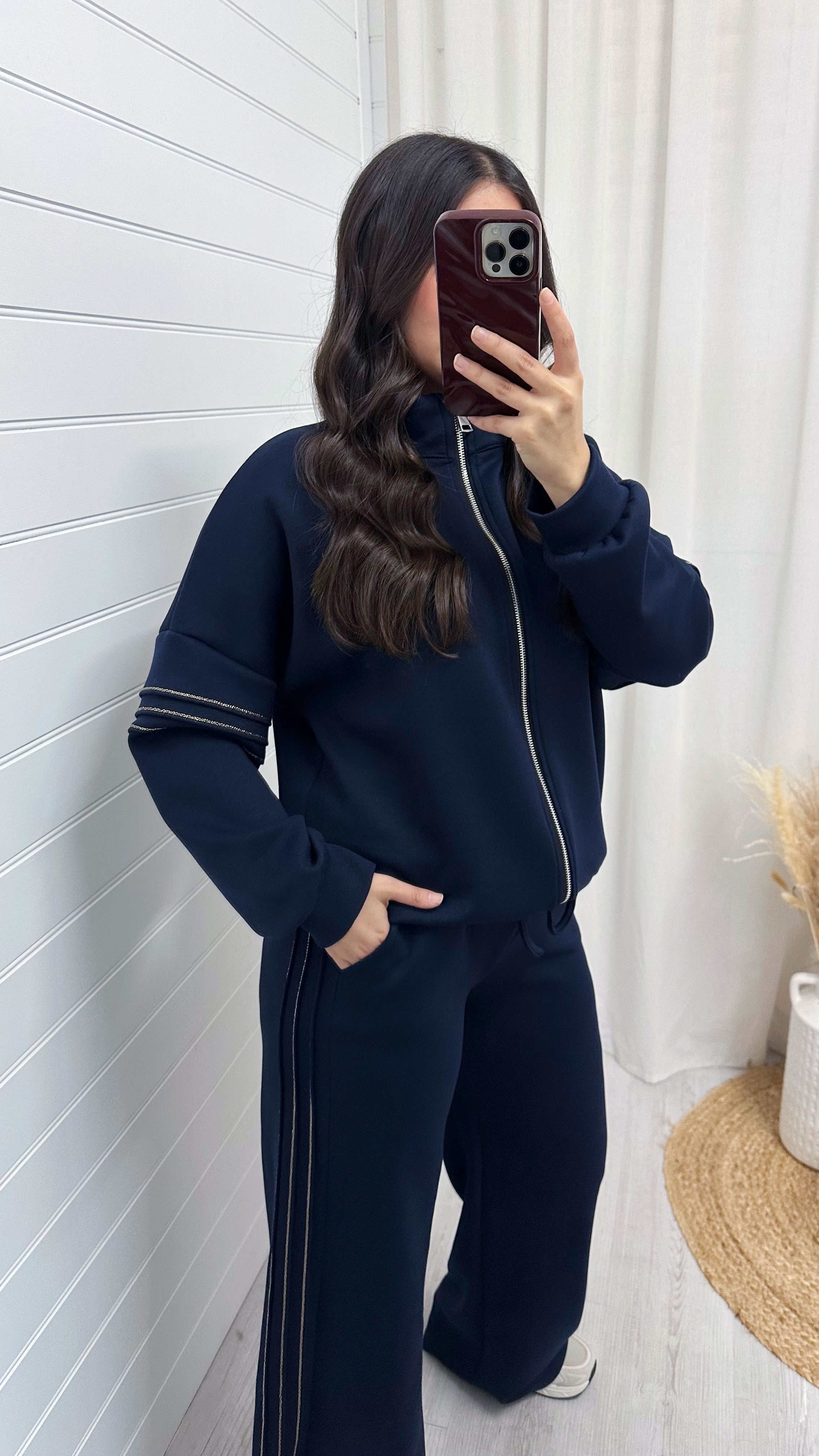 Gold Embroidered Bomber Jacket and Joggers Tracksuit - NAVY