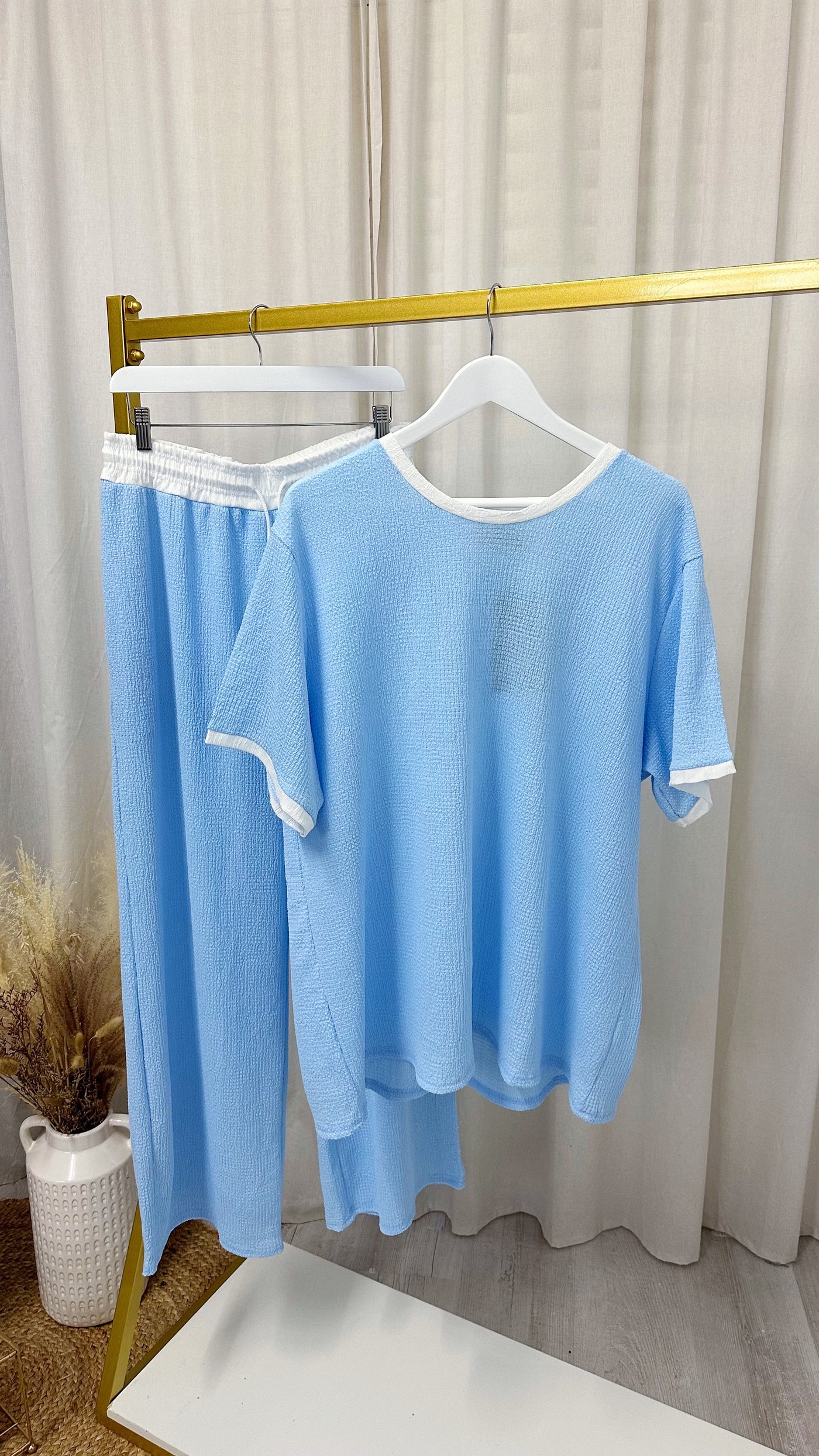 PLUS White Trim T-Shirt and Trousers Co-Ord - SKY BLUE