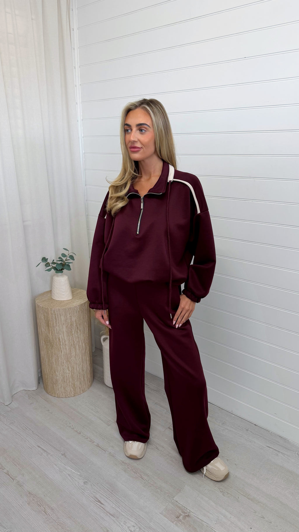 Half Zip Sweatshirt and Joggers Co-Ord - BURGUNDY