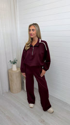Half Zip Sweatshirt and Joggers Co-Ord - BURGUNDY