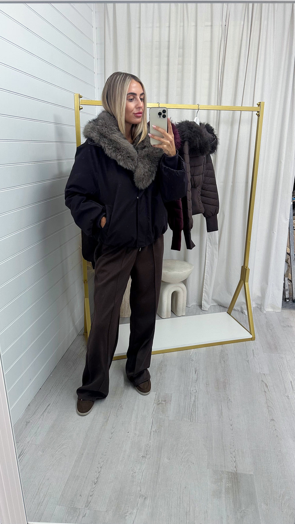 Faux Fur Trim Puffer Coat - PLUM