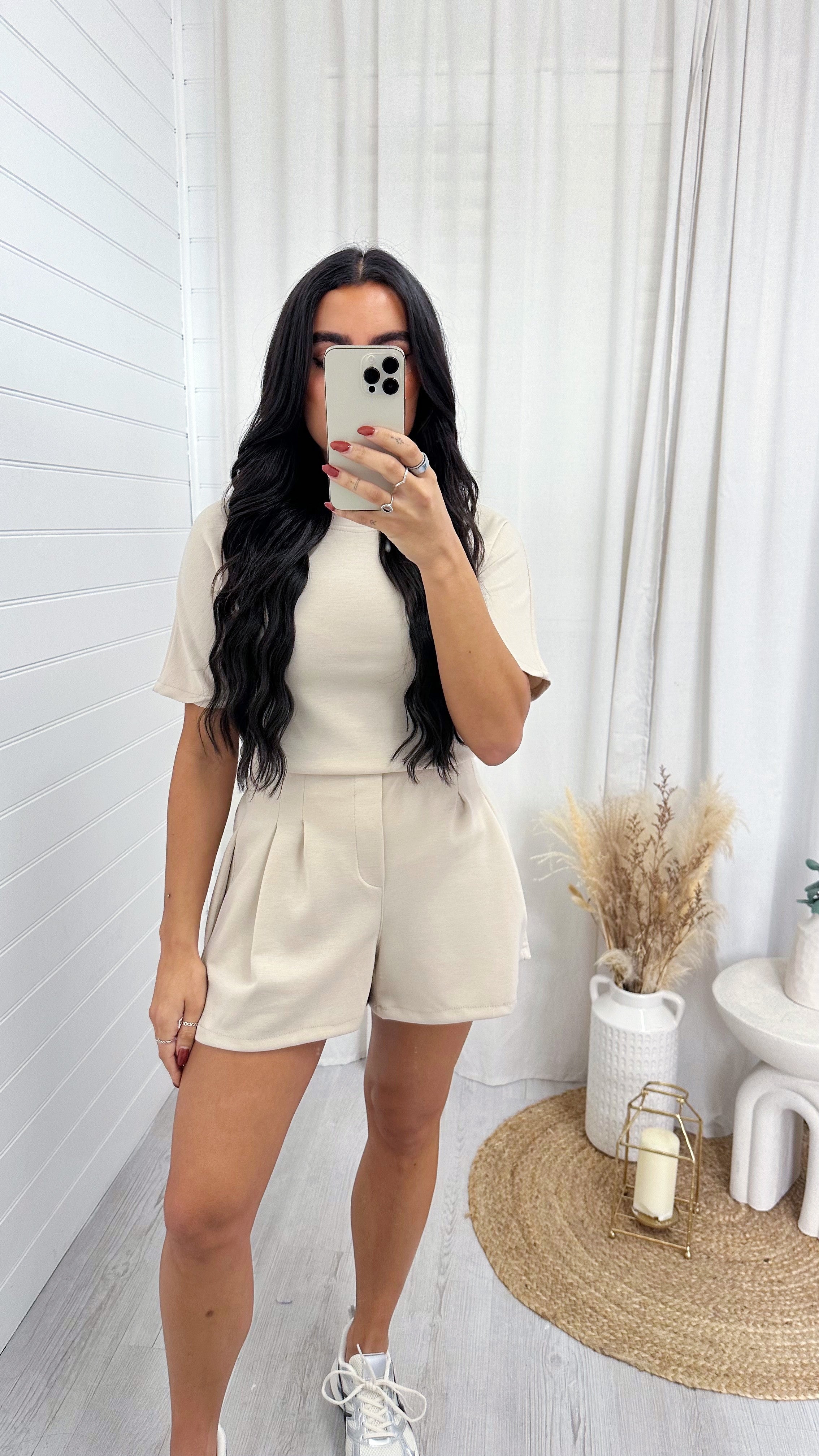 Basic Jersey T-Shirt and Shorts Co-Ord - BEIGE