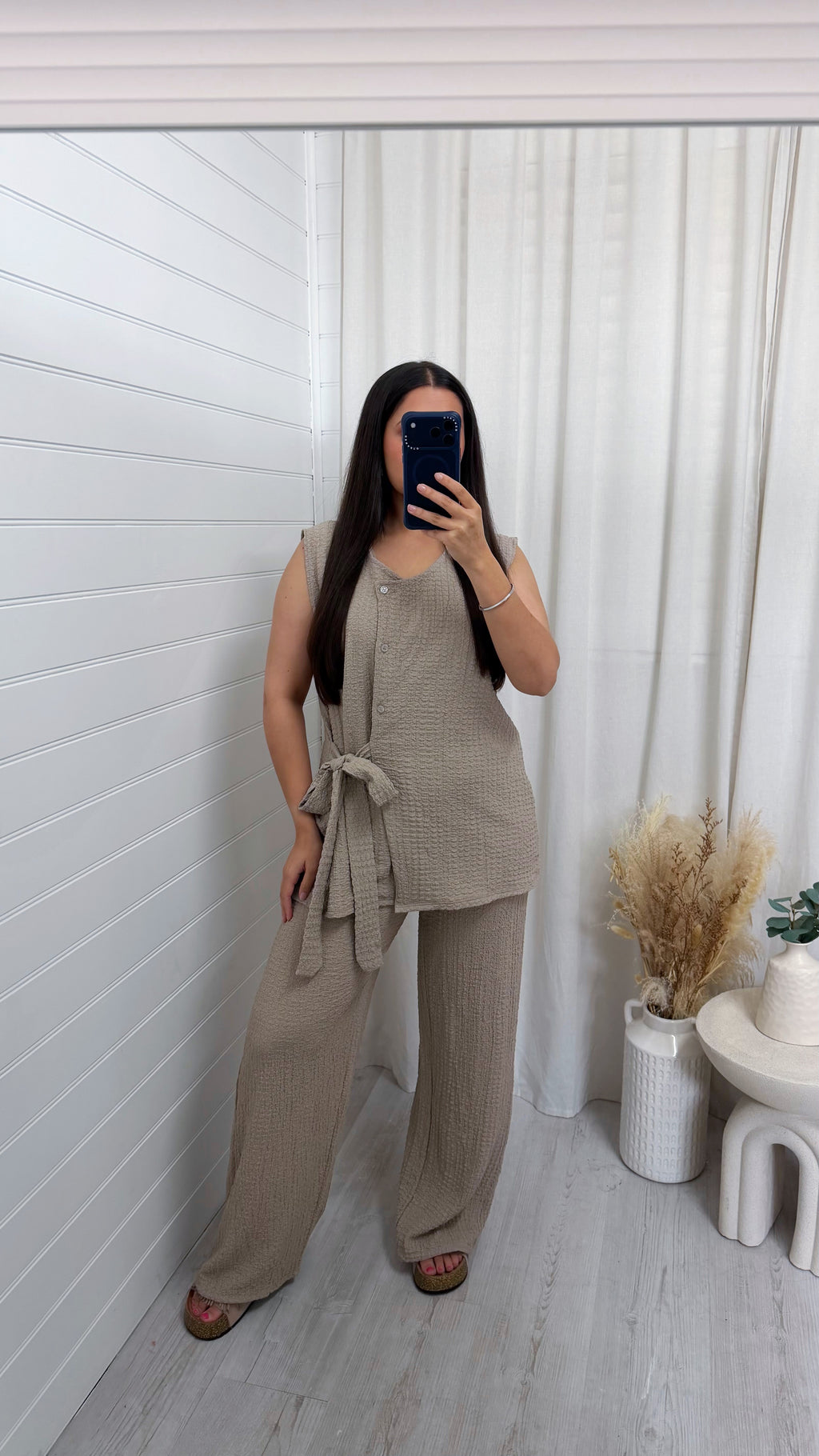 Wrap Over Sleeveless Top and Trousers Co-Ord - BEIGE