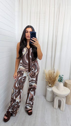 Shimmery Swirl Vest Top and Trousers Co-Ord - BROWN