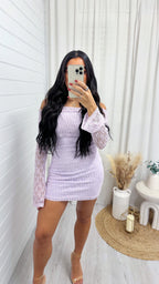 Lace Bardot Mini Dress - LILAC